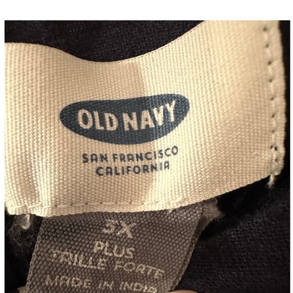 Old Navy Plus 3X Navy Blue Linen Top Blouse White Floral Print Short Sleeve - Picture 4 of 6